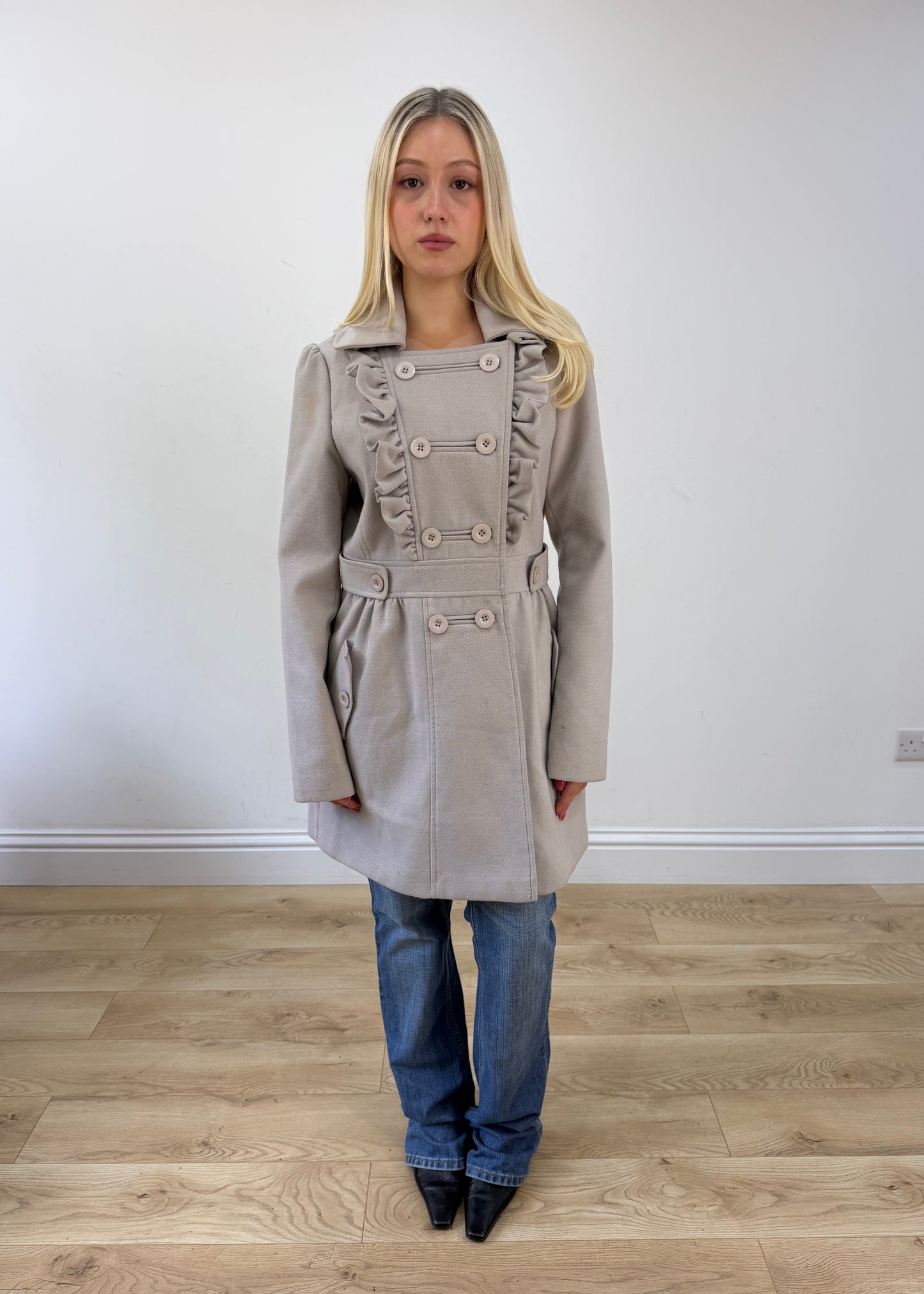 medium beige double breasted trenchcoat jacket 1