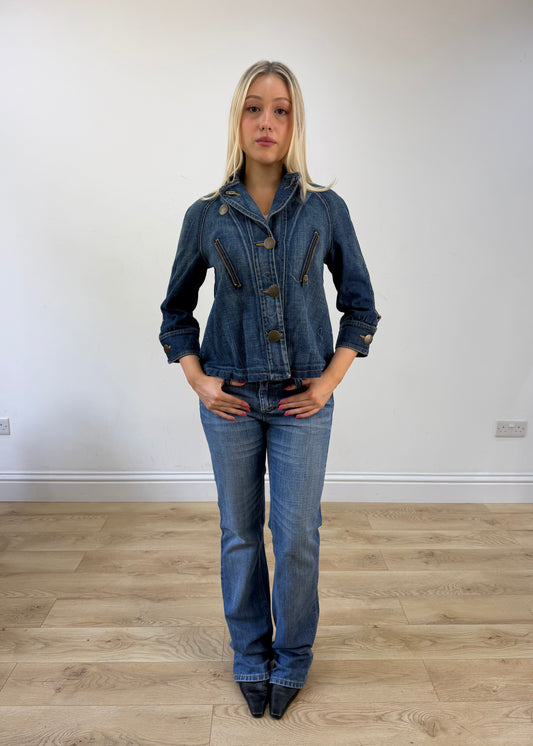 medium blue denim old label bershka pea style coat 1