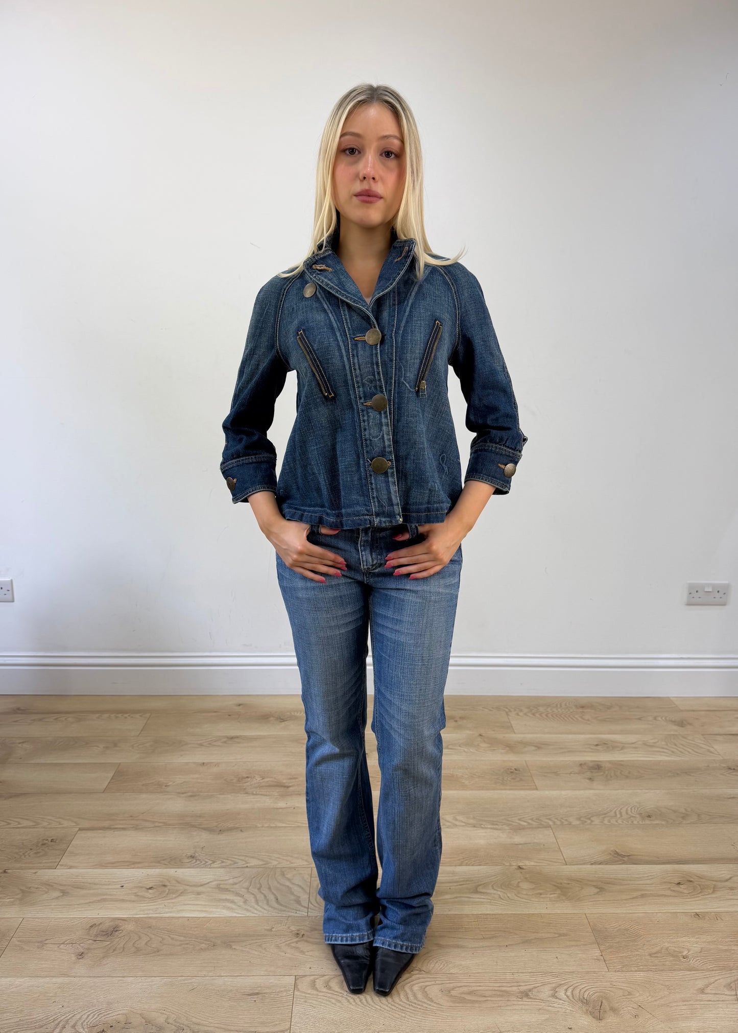 medium blue denim old label bershka pea style coat 1