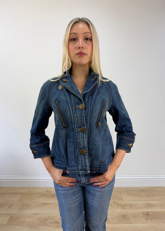 medium blue denim old label bershka pea style coat 2