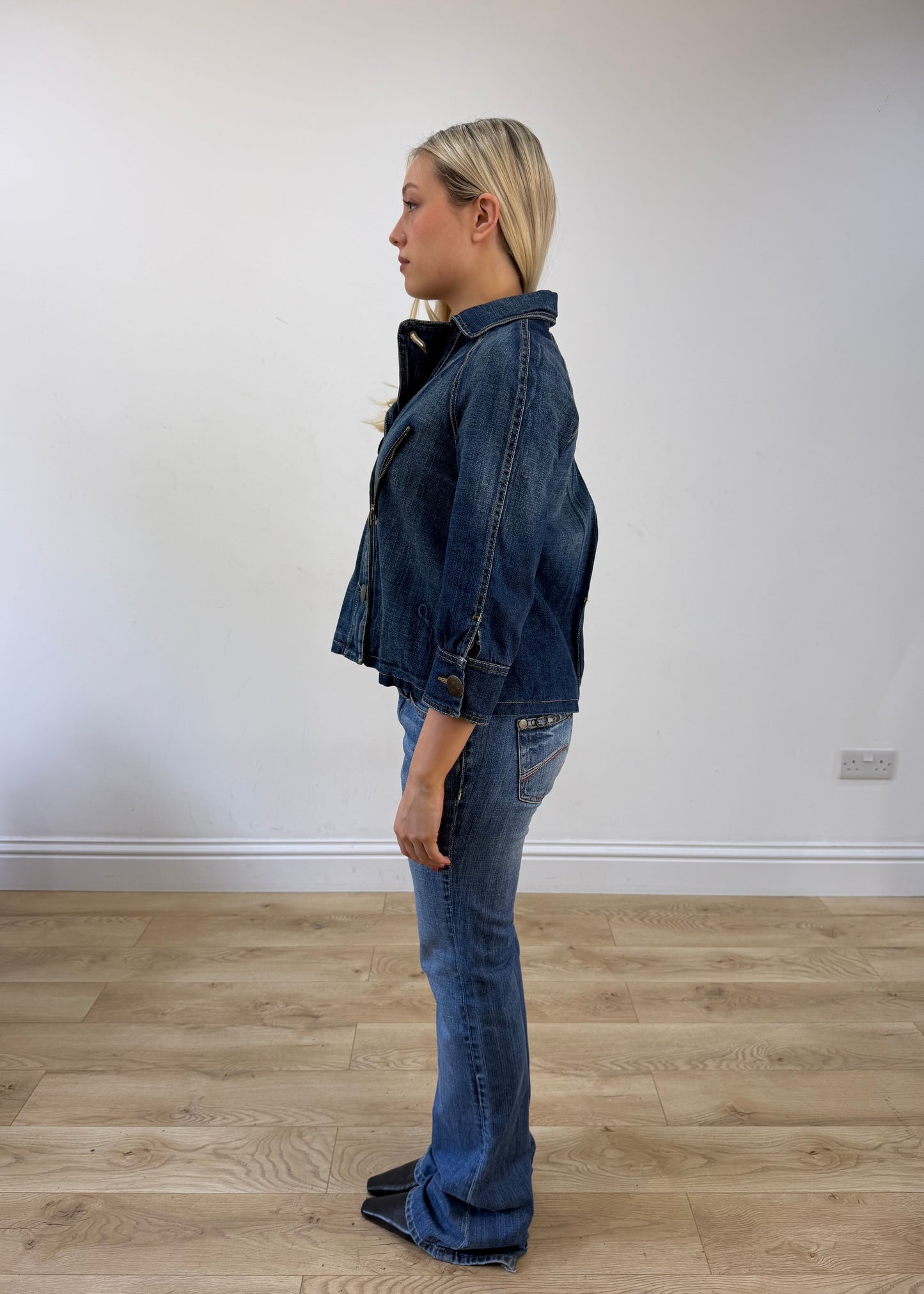 medium blue denim old label bershka pea style coat 4