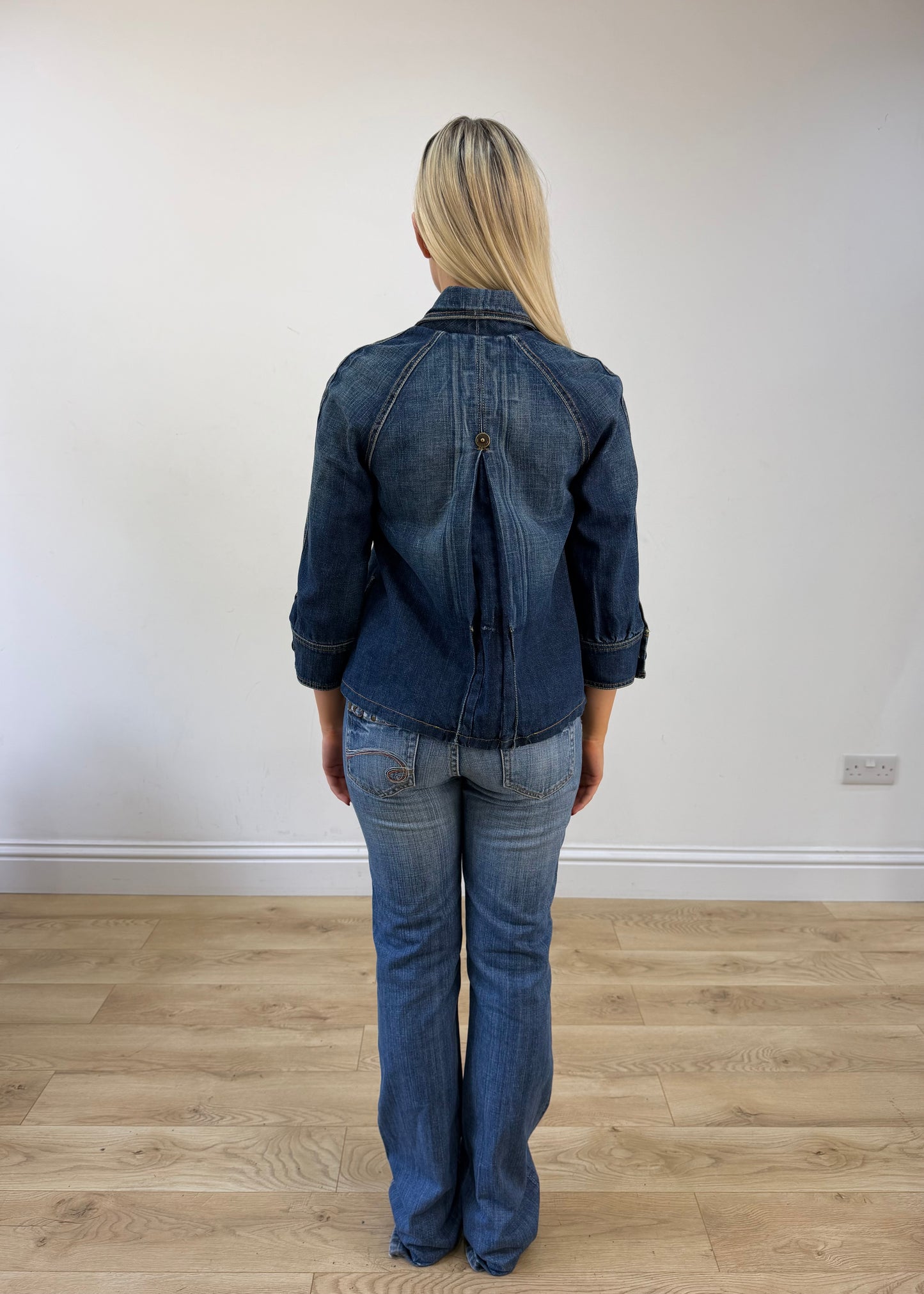 medium blue denim old label bershka pea style coat 5