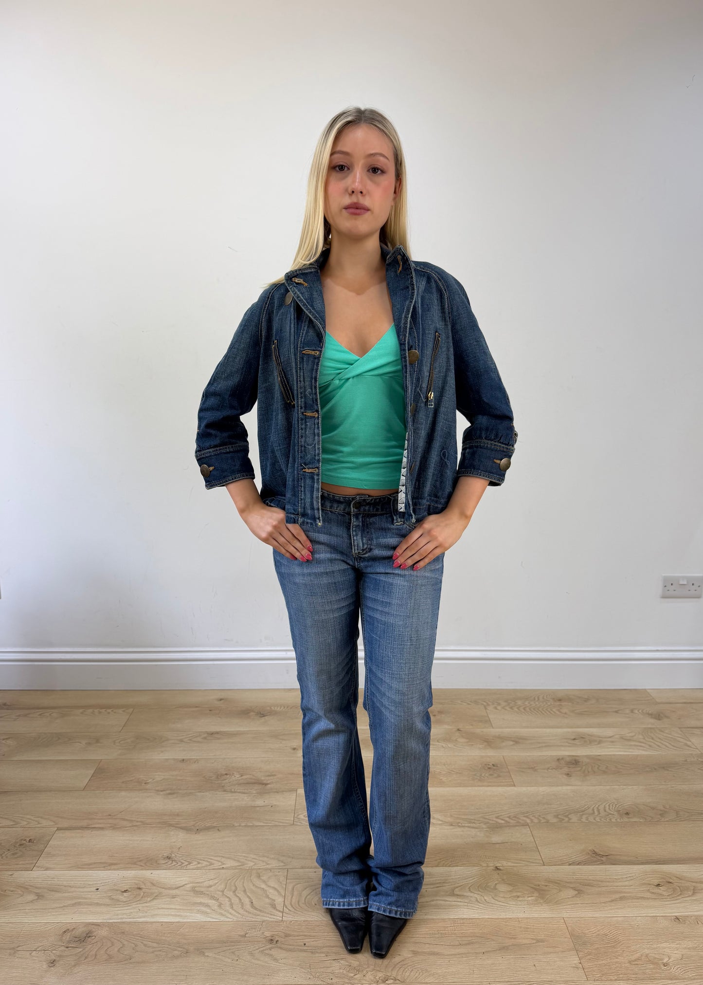 medium blue denim old label bershka pea style coat 7