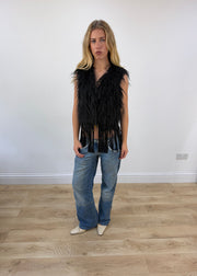small black staff jeans faux fur fringe gilet image 1