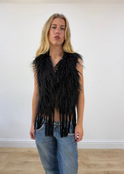 small black staff jeans faux fur fringe gilet image 3