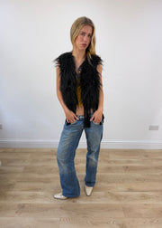 small black staff jeans faux fur fringe gilet image 4