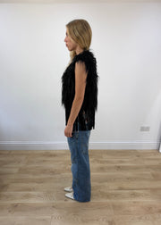 small black staff jeans faux fur fringe gilet image 6