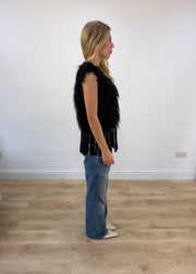 small black staff jeans faux fur fringe gilet image 7