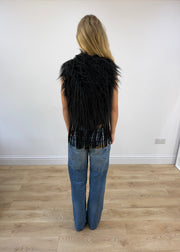 small black staff jeans faux fur fringe gilet image 8