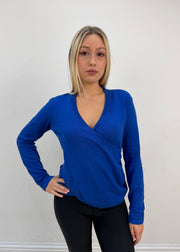 small/medium blue armani crossover knit top