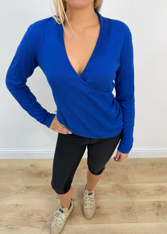 small/medium blue armani crossover knit top