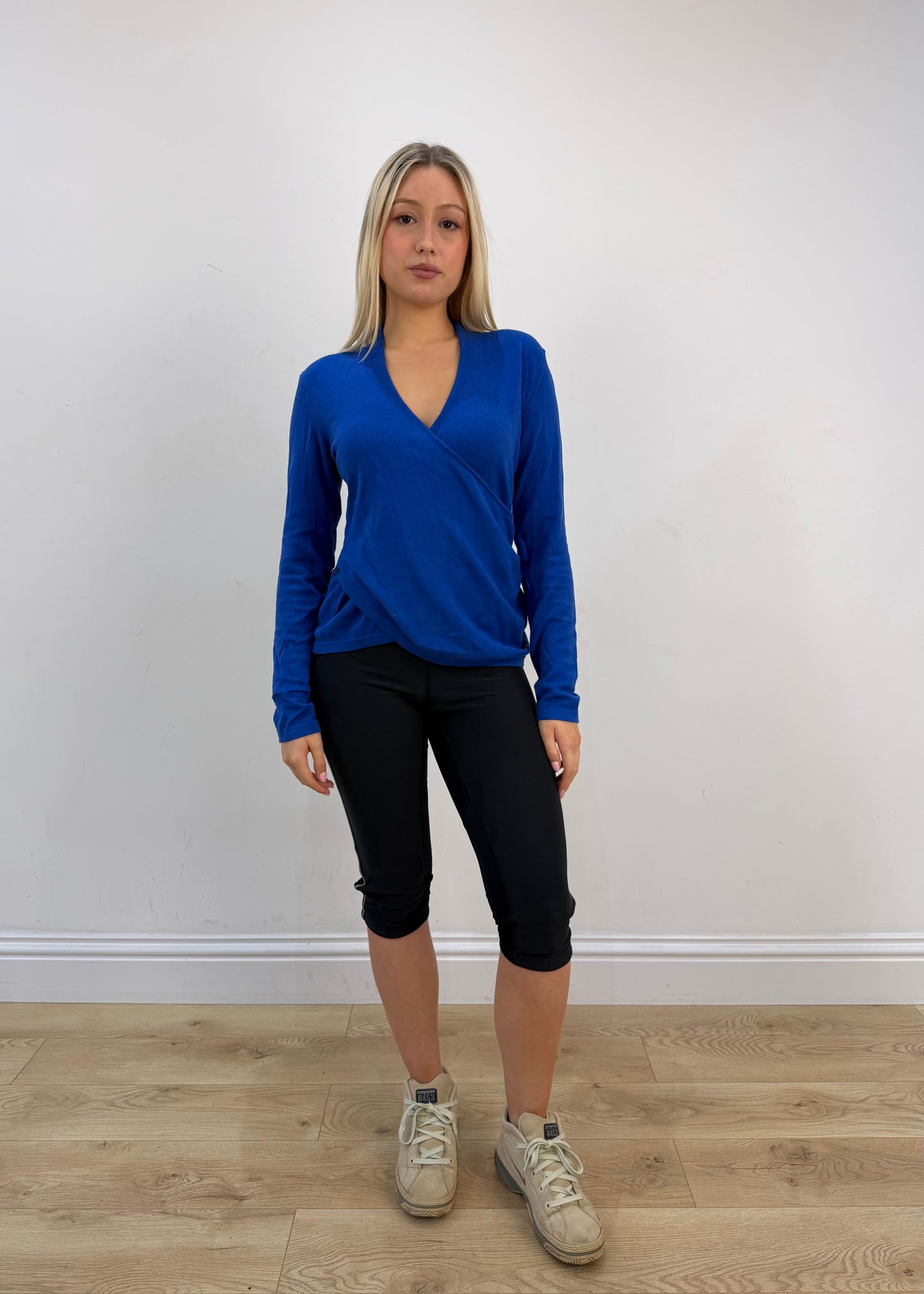 small/medium blue armani crossover knit top