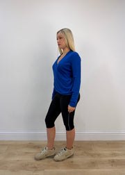small/medium blue armani crossover knit top