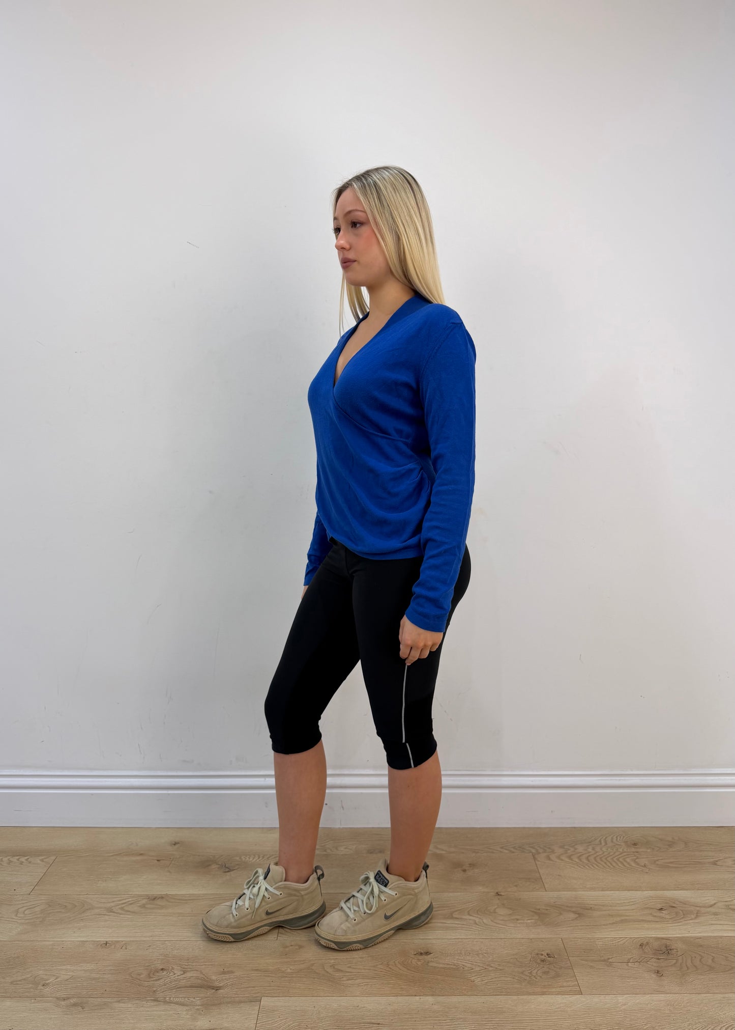 small/medium blue armani crossover knit top
