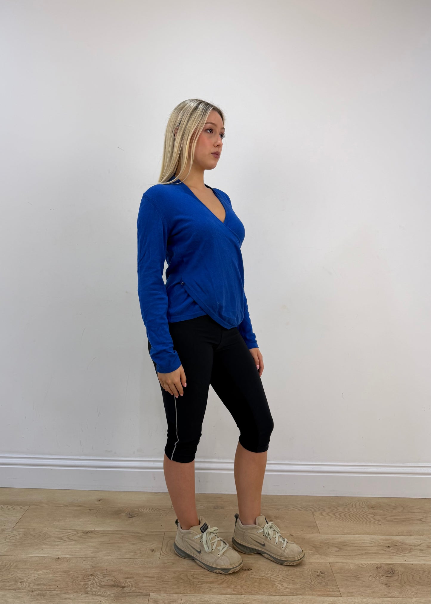 small/medium blue armani crossover knit top