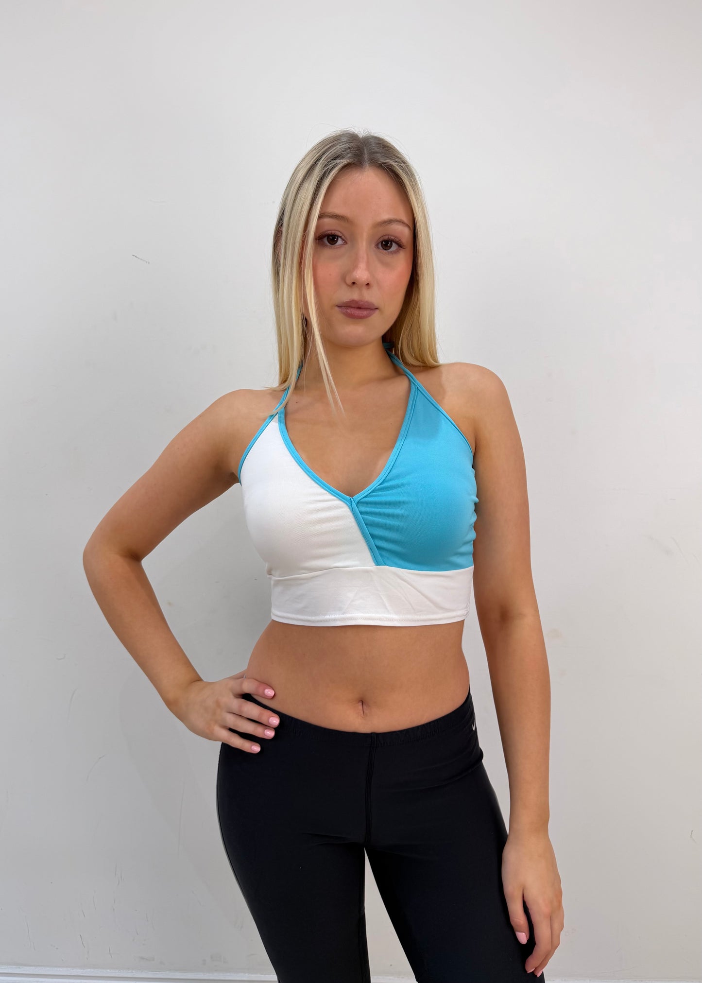 small/medium blue cropped halterneck top