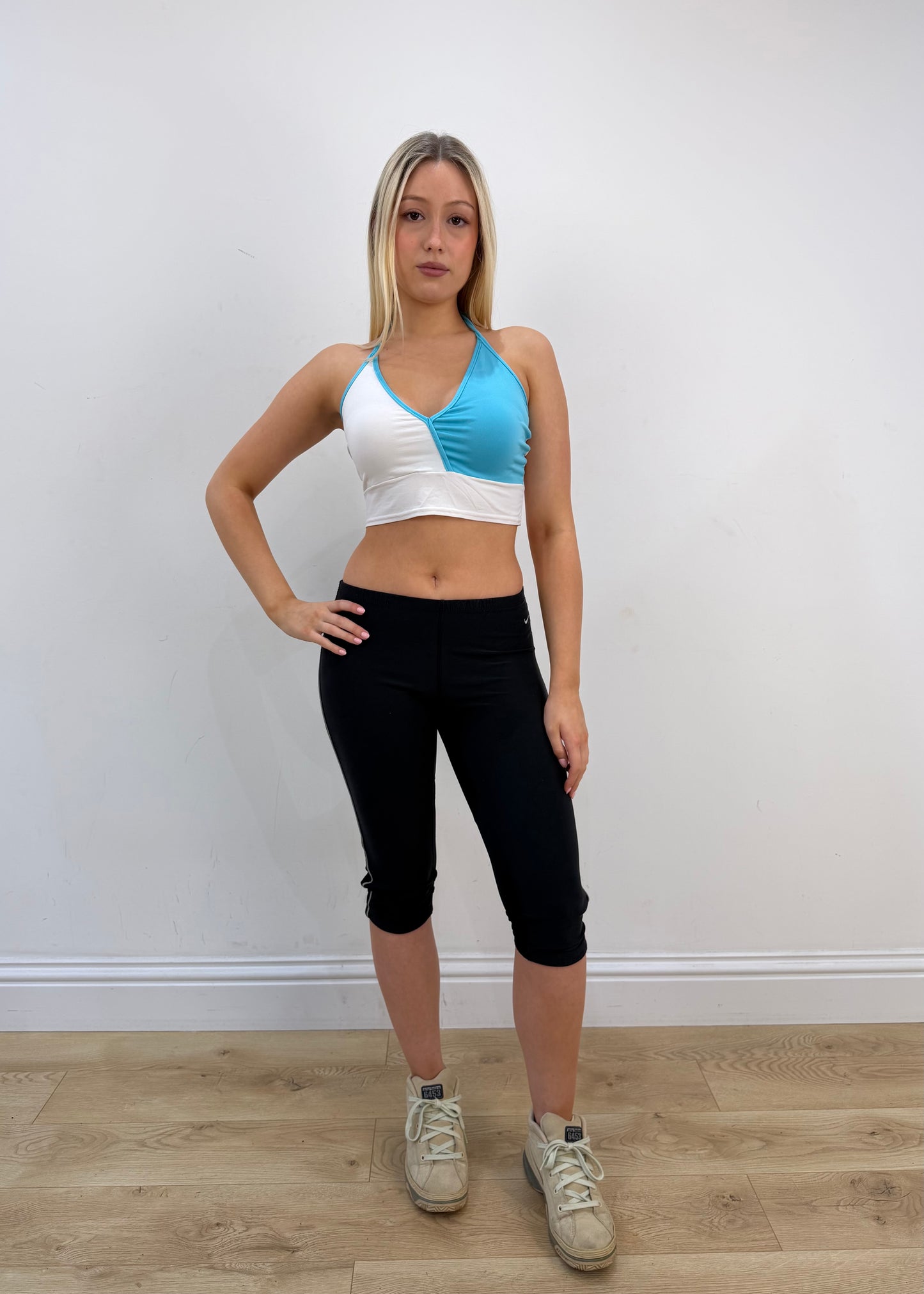 small/medium blue cropped halterneck top