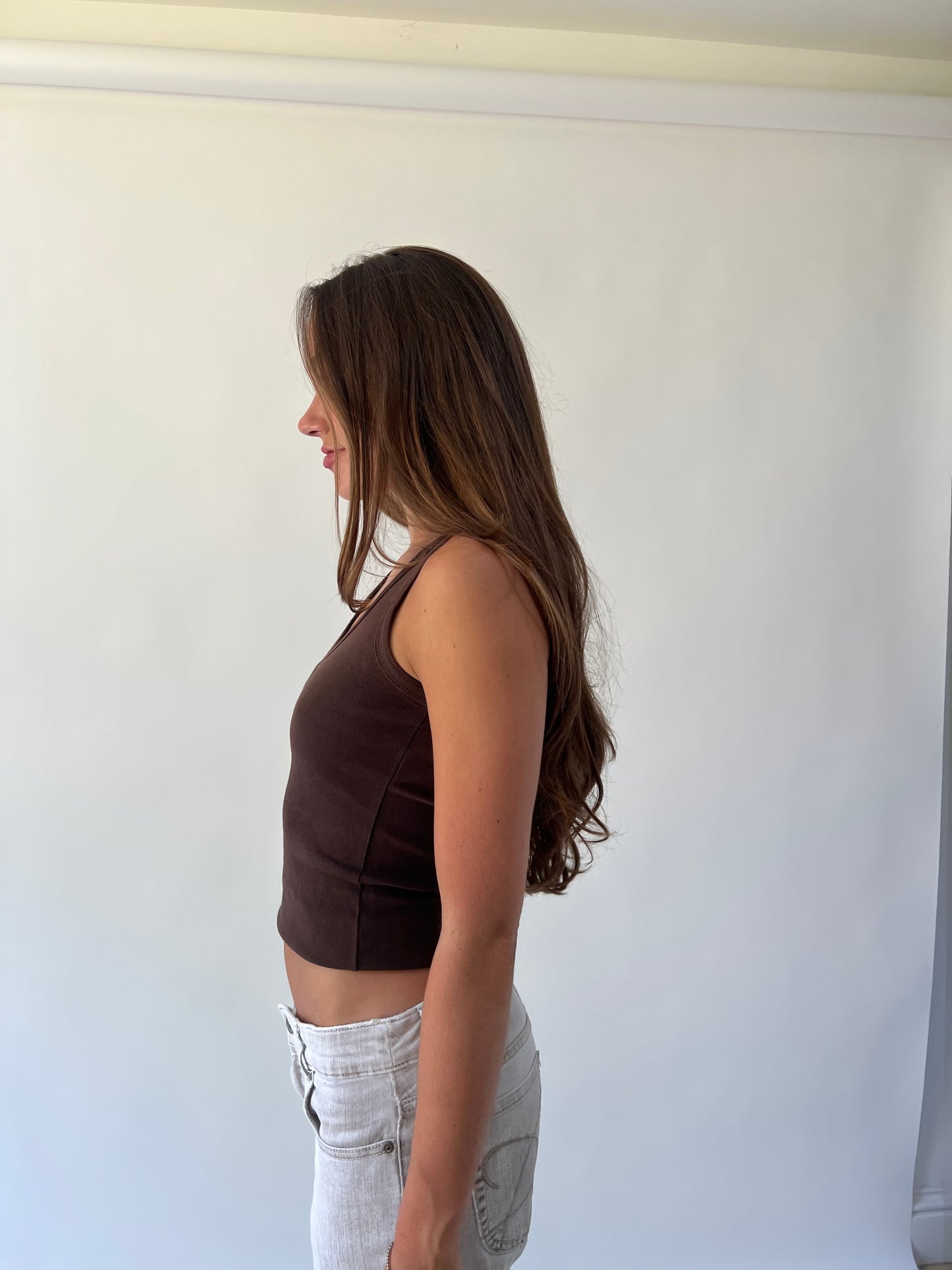 back to school drop brown sleeveless cami top detail