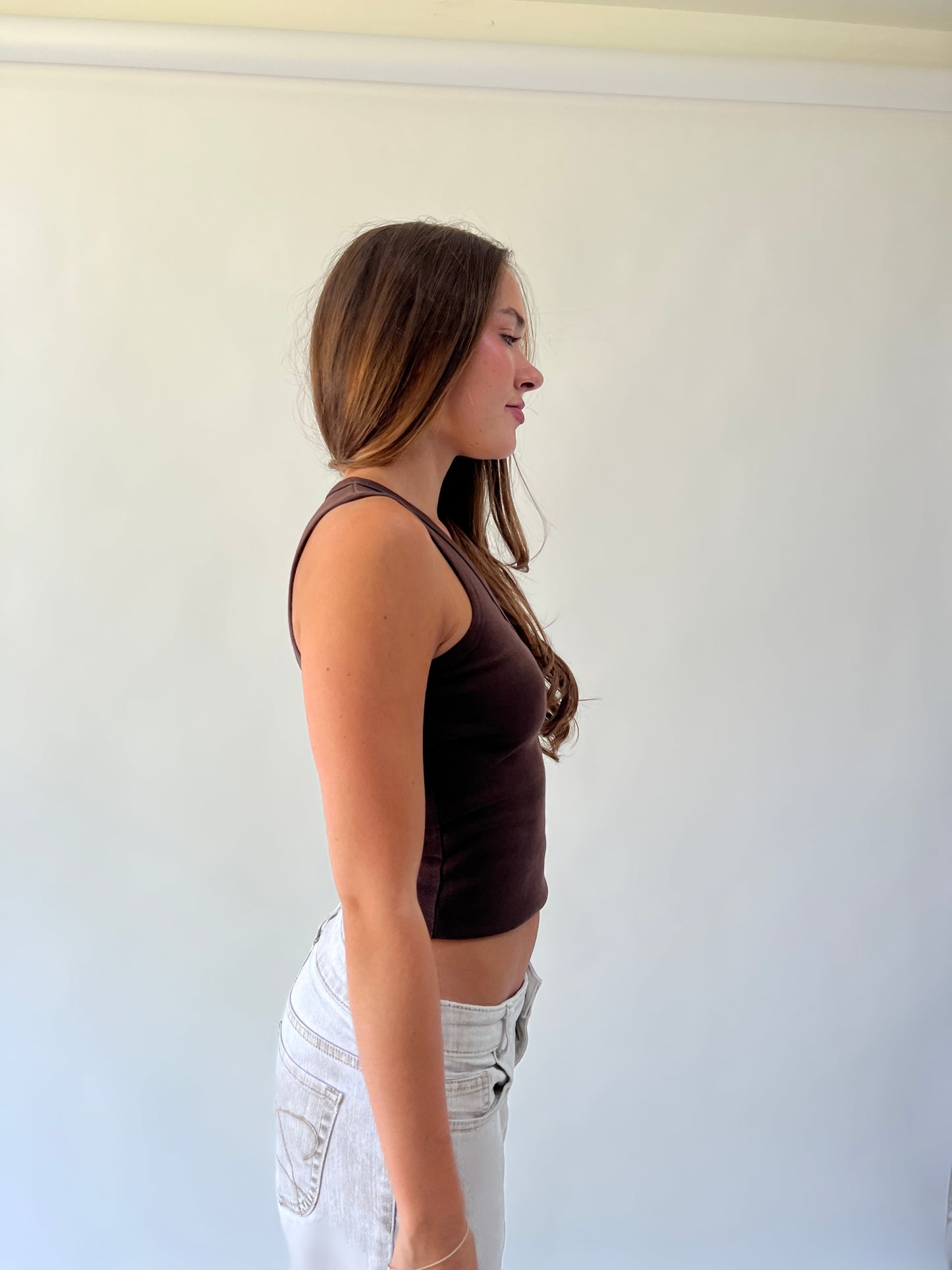 back to school drop brown sleeveless cami top detail