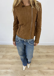 Small tan Esprit leather asymmetric zip jacket headless detail