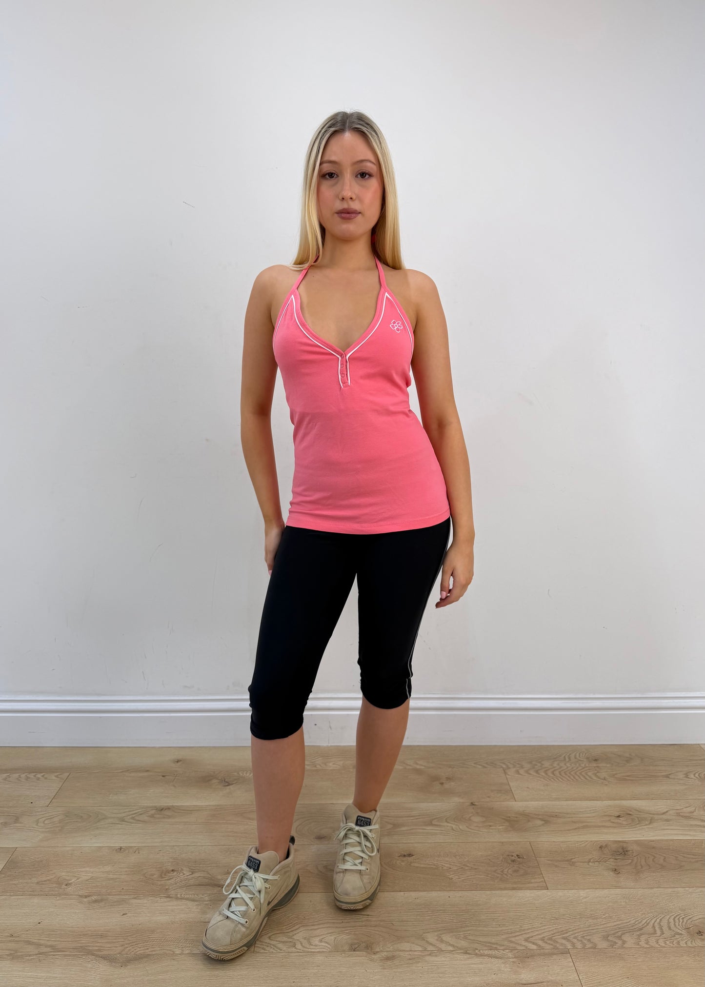 medium coral pink halterneck top