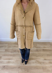 medium cream faux fur trim coat image 2