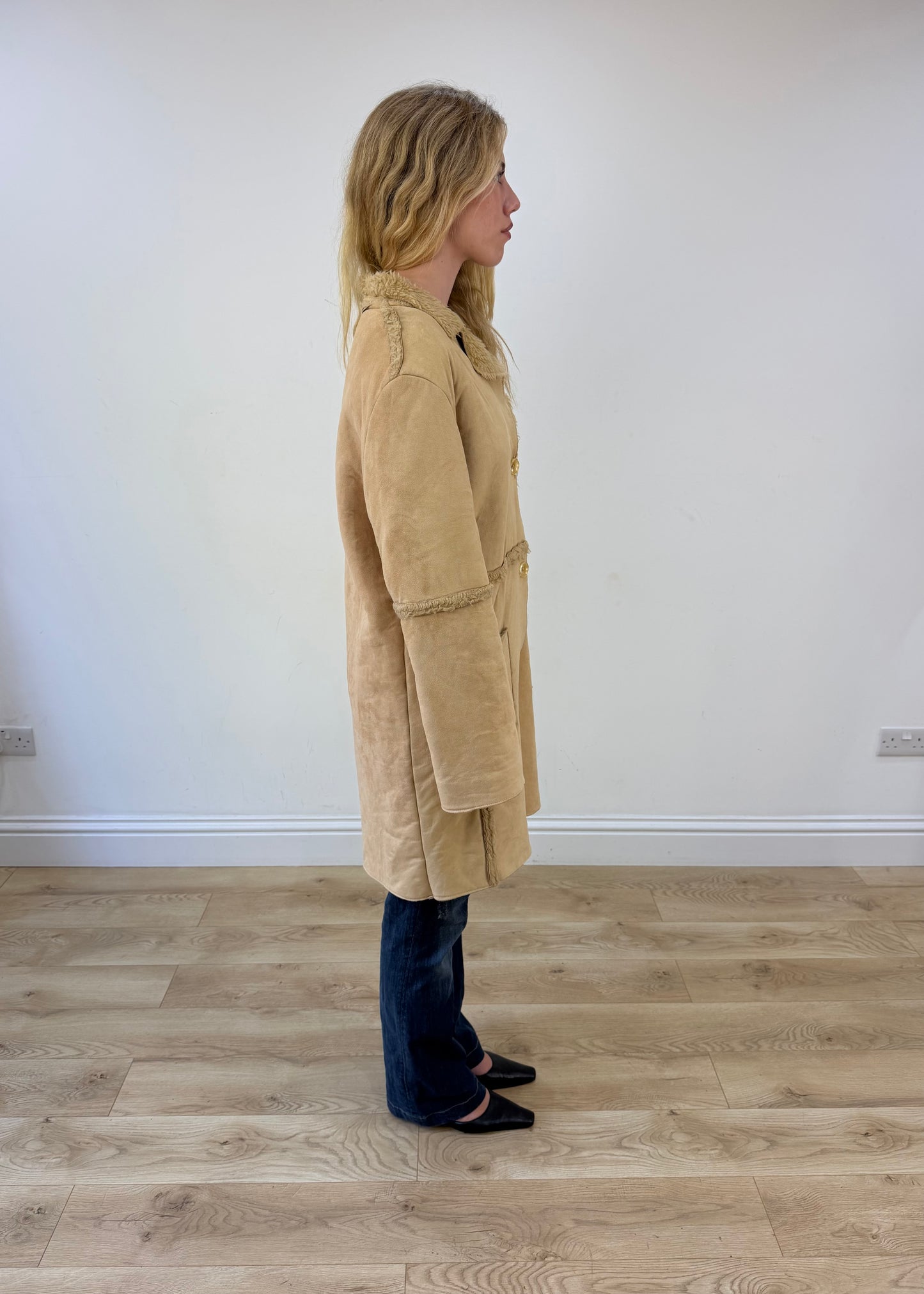 medium cream faux fur trim coat image 6