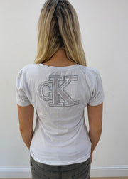 small white calvin klein rhinestone logo t-shirt