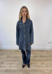 medium blue longline denim jacket photo 1