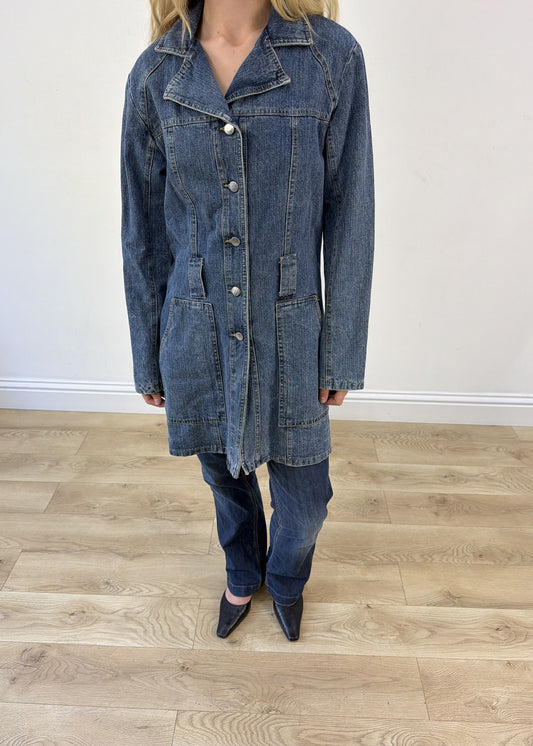 medium blue longline denim jacket photo 2
