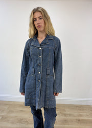 medium blue longline denim jacket photo 3