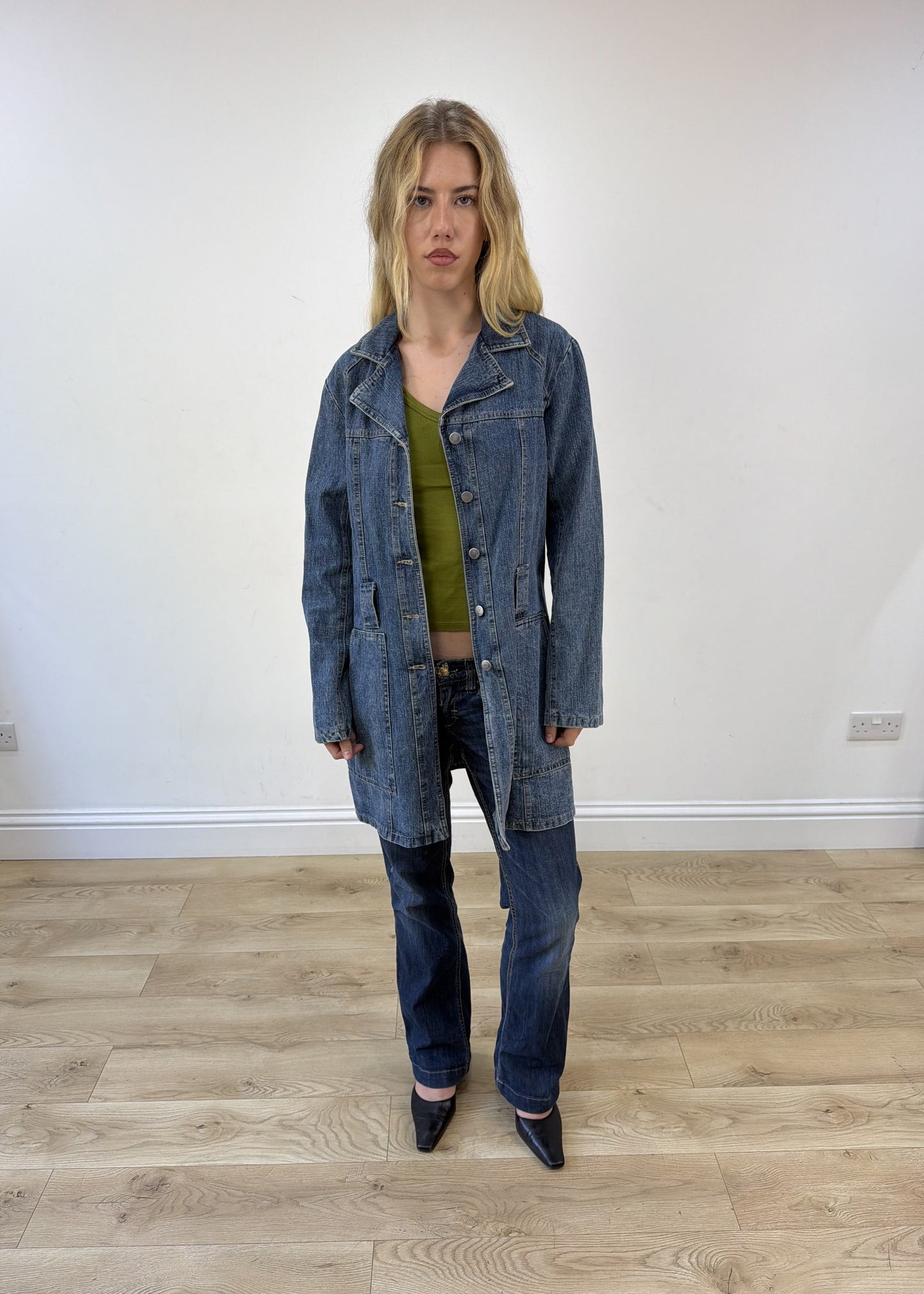 medium blue longline denim jacket photo 4
