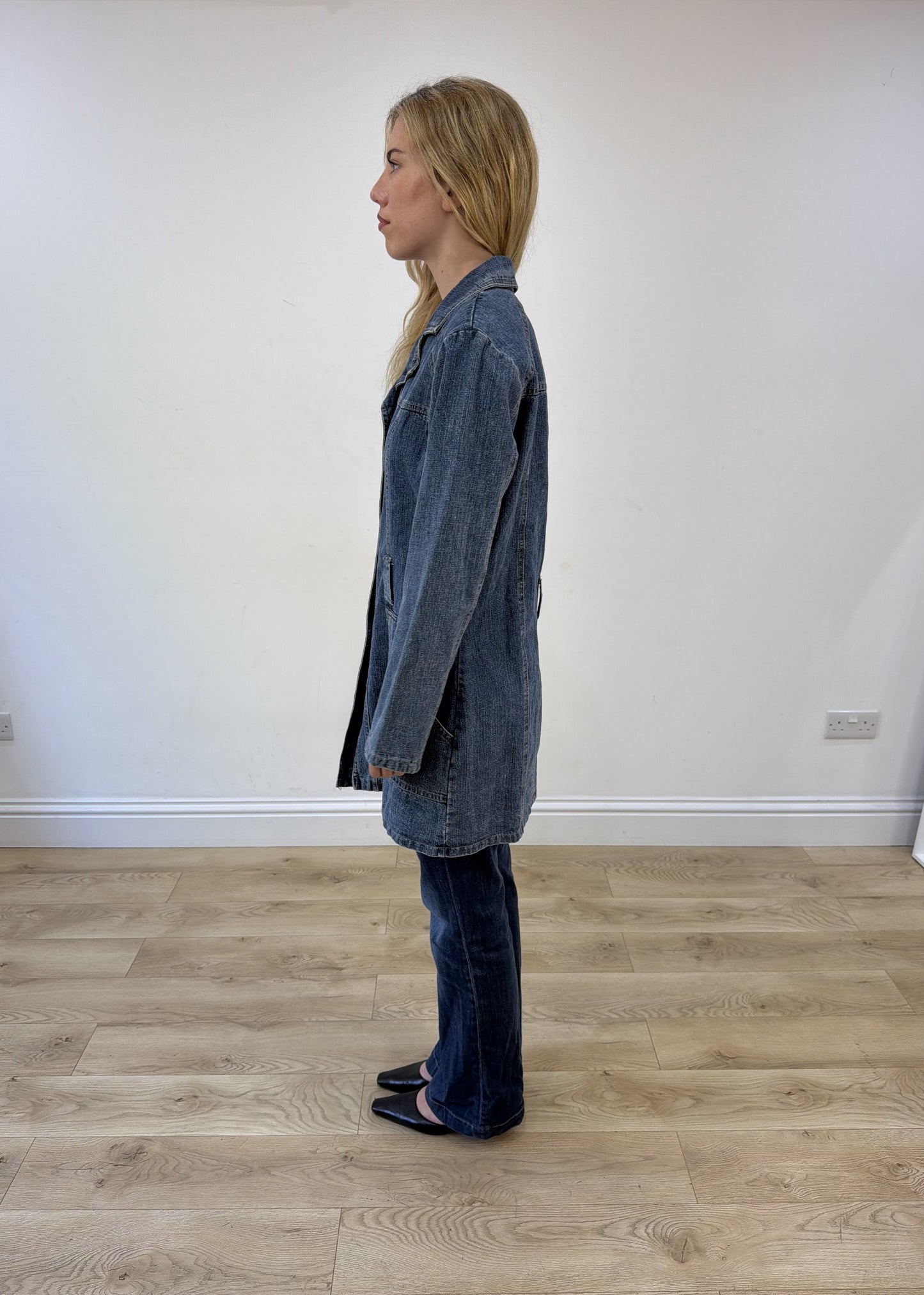 medium blue longline denim jacket photo 5