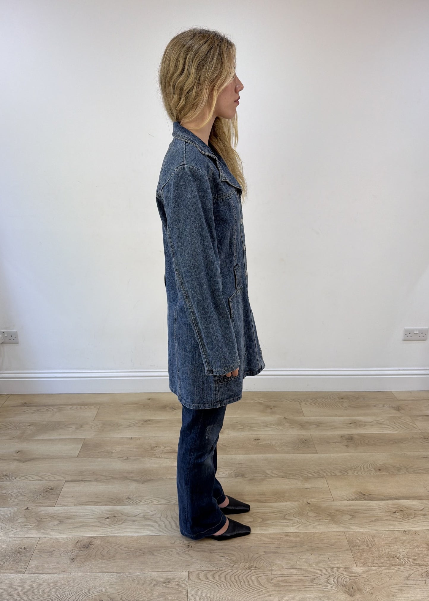 medium blue longline denim jacket photo 6