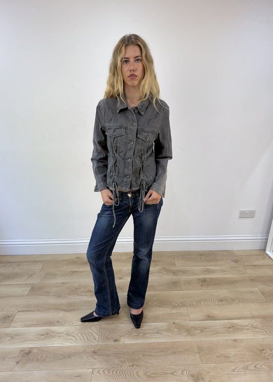 small grey denim lace-up jacket photo 1