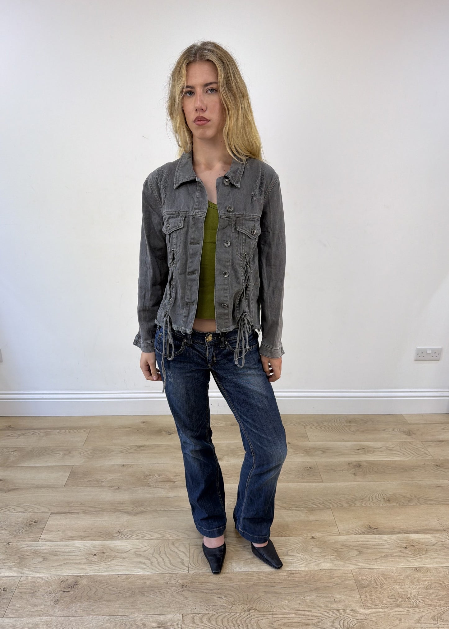 small grey denim lace-up jacket photo 4