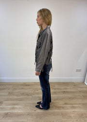 small grey denim lace-up jacket photo 5