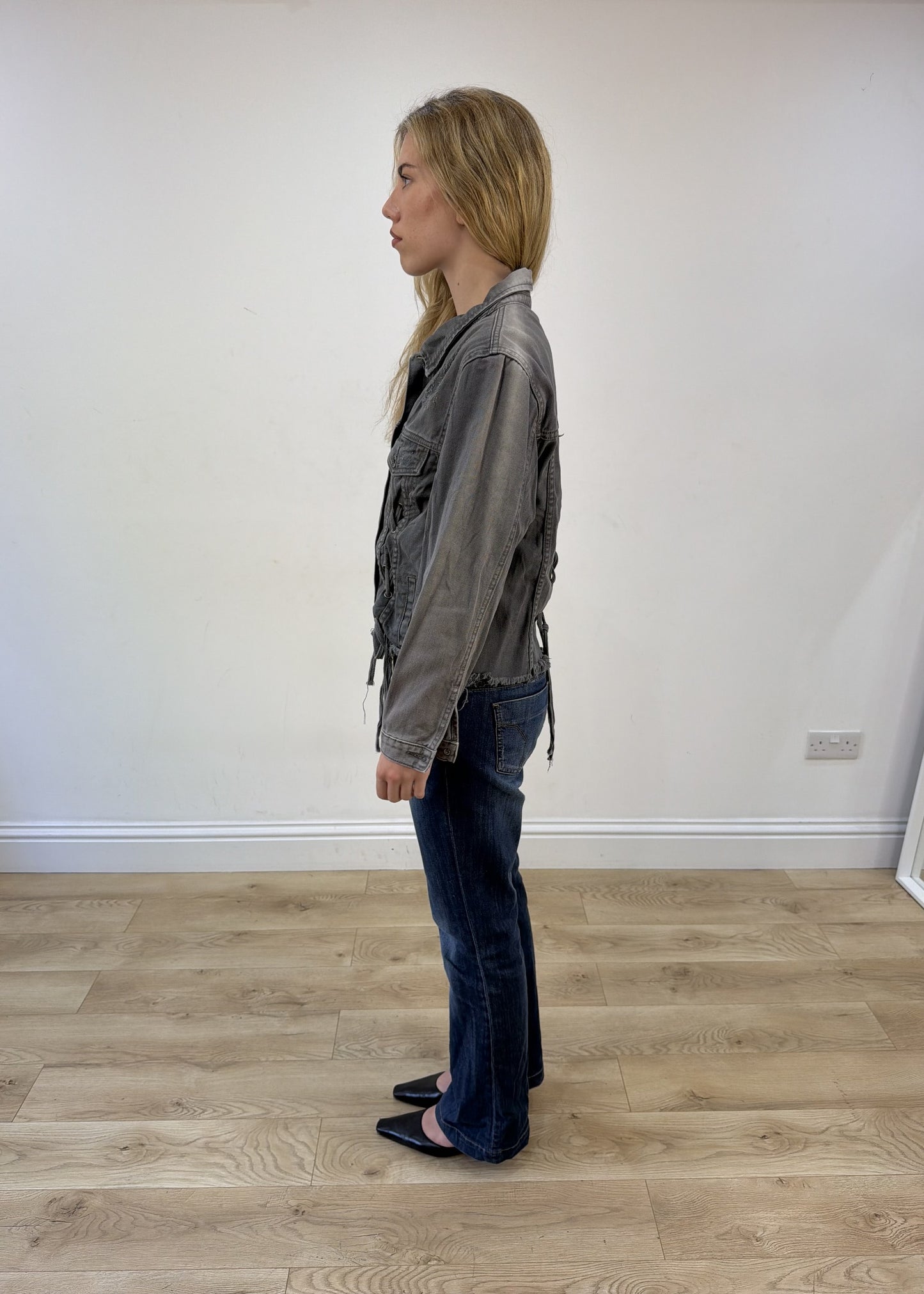 small grey denim lace-up jacket photo 5