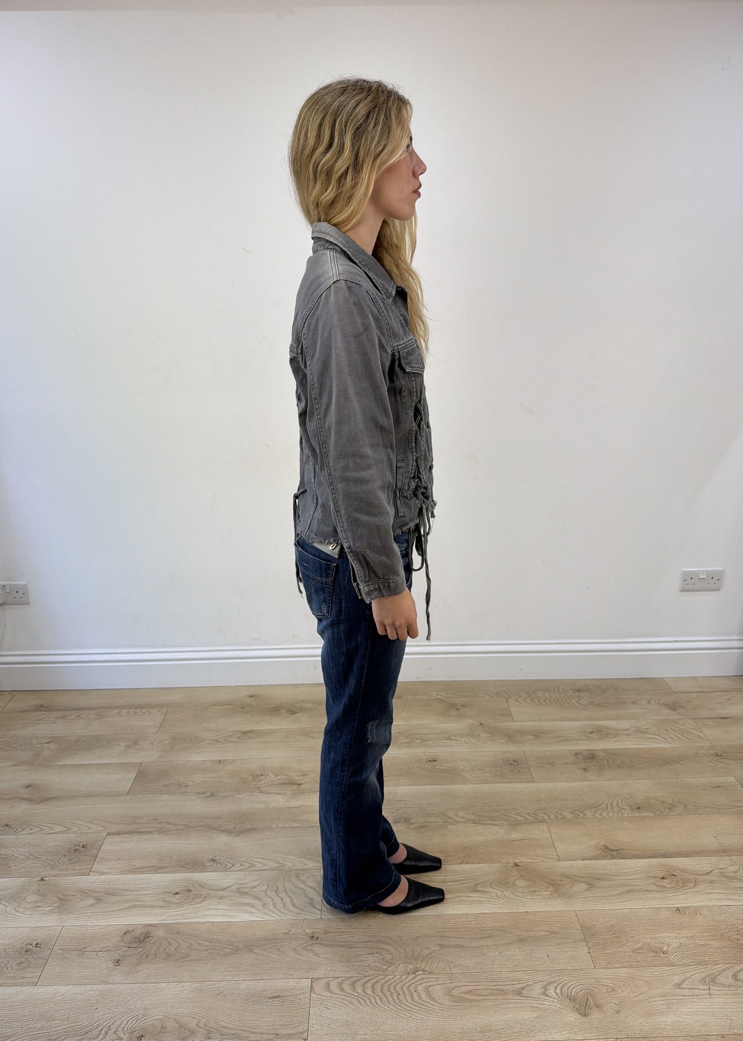 small grey denim lace-up jacket photo 6