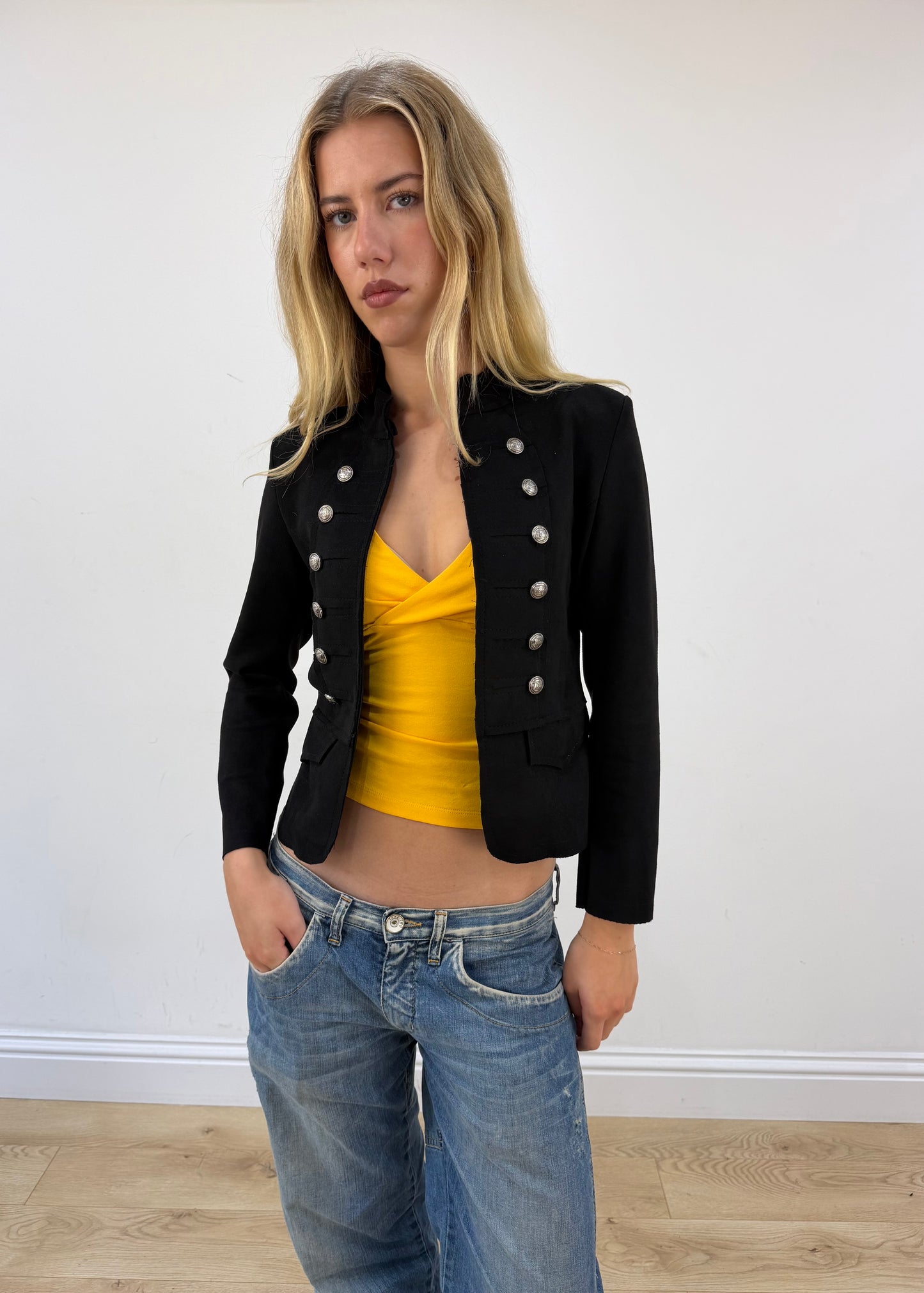 small black military button jacket image 3