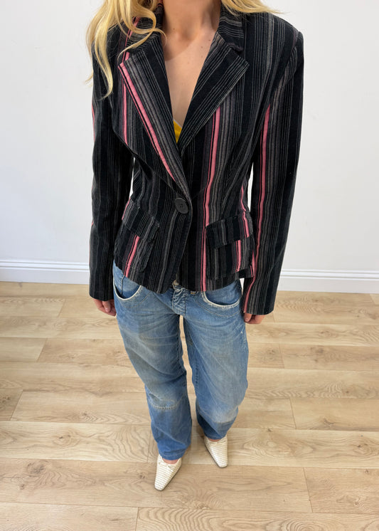 medium black and pink open fashion club pinstripe blazer image 2