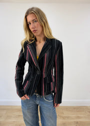 medium black and pink open fashion club pinstripe blazer image 3