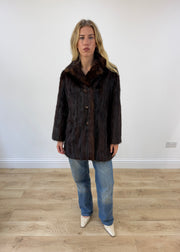 medium brown button-up faux fur coat image 1