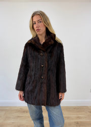 medium brown button-up faux fur coat image 3