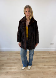 medium brown button-up faux fur coat image 4