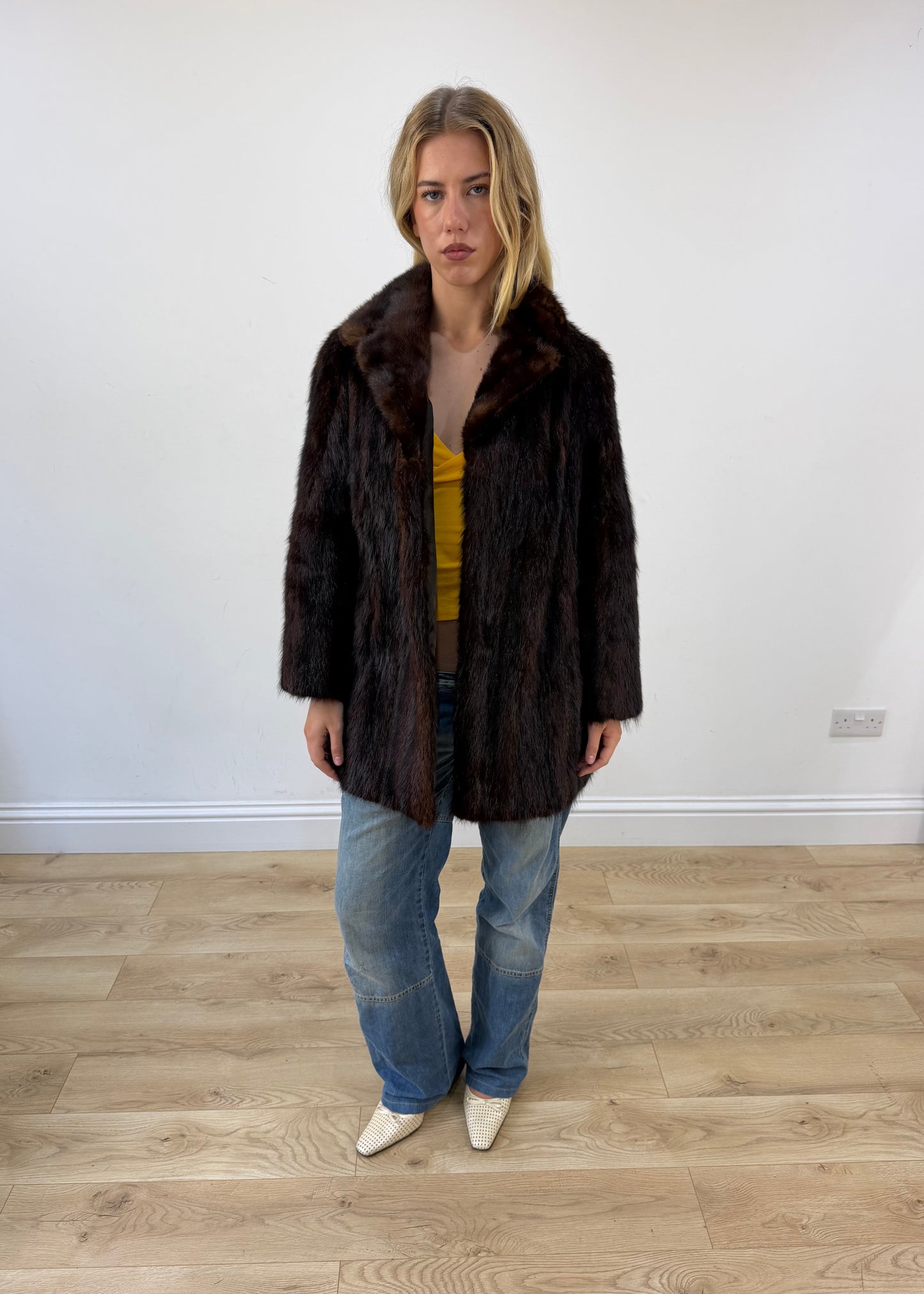 medium brown button-up faux fur coat image 4
