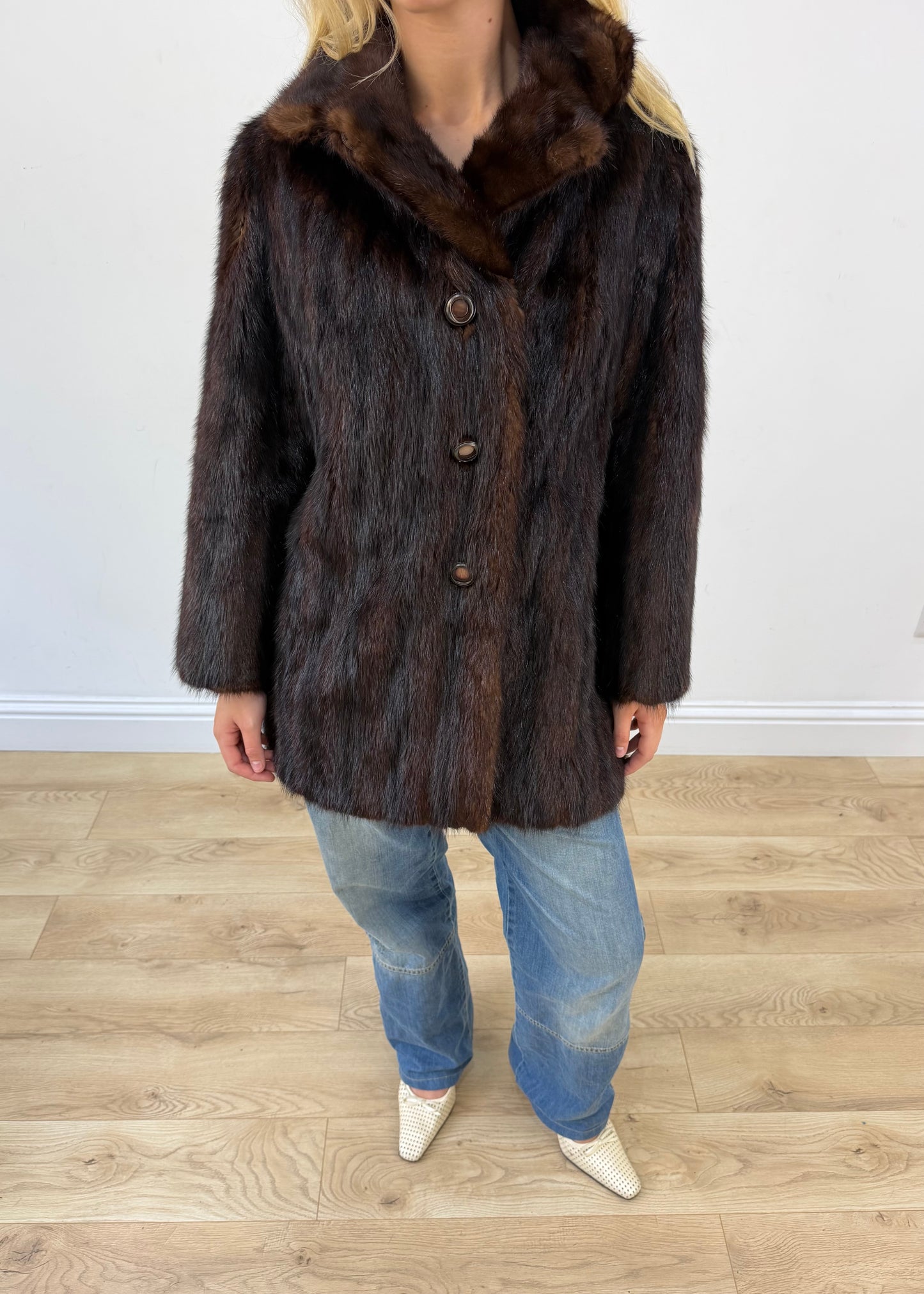 medium brown button-up faux fur coat image 5
