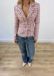small pink and white en bisou tweed blazer image 5