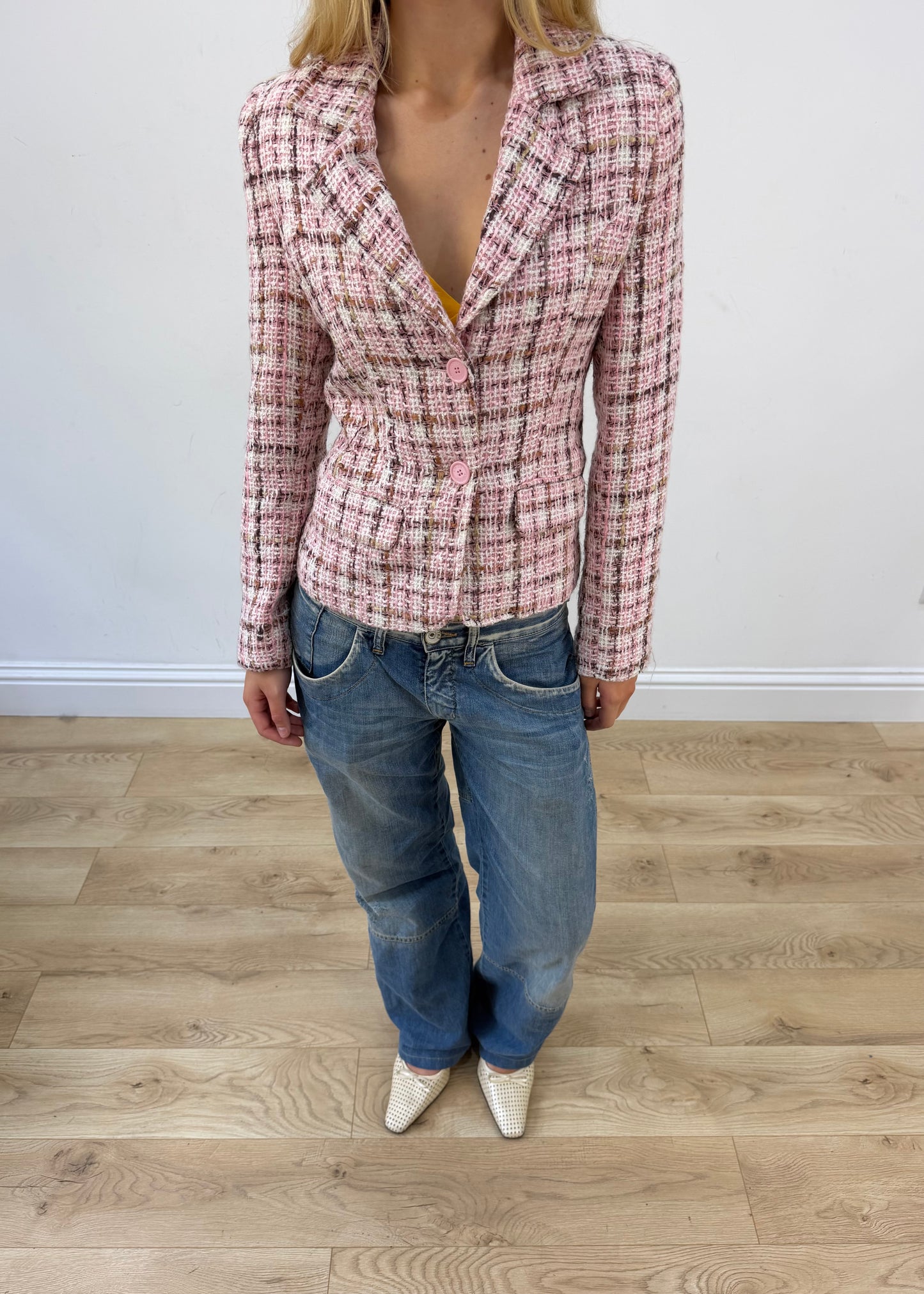 small pink and white en bisou tweed blazer image 5