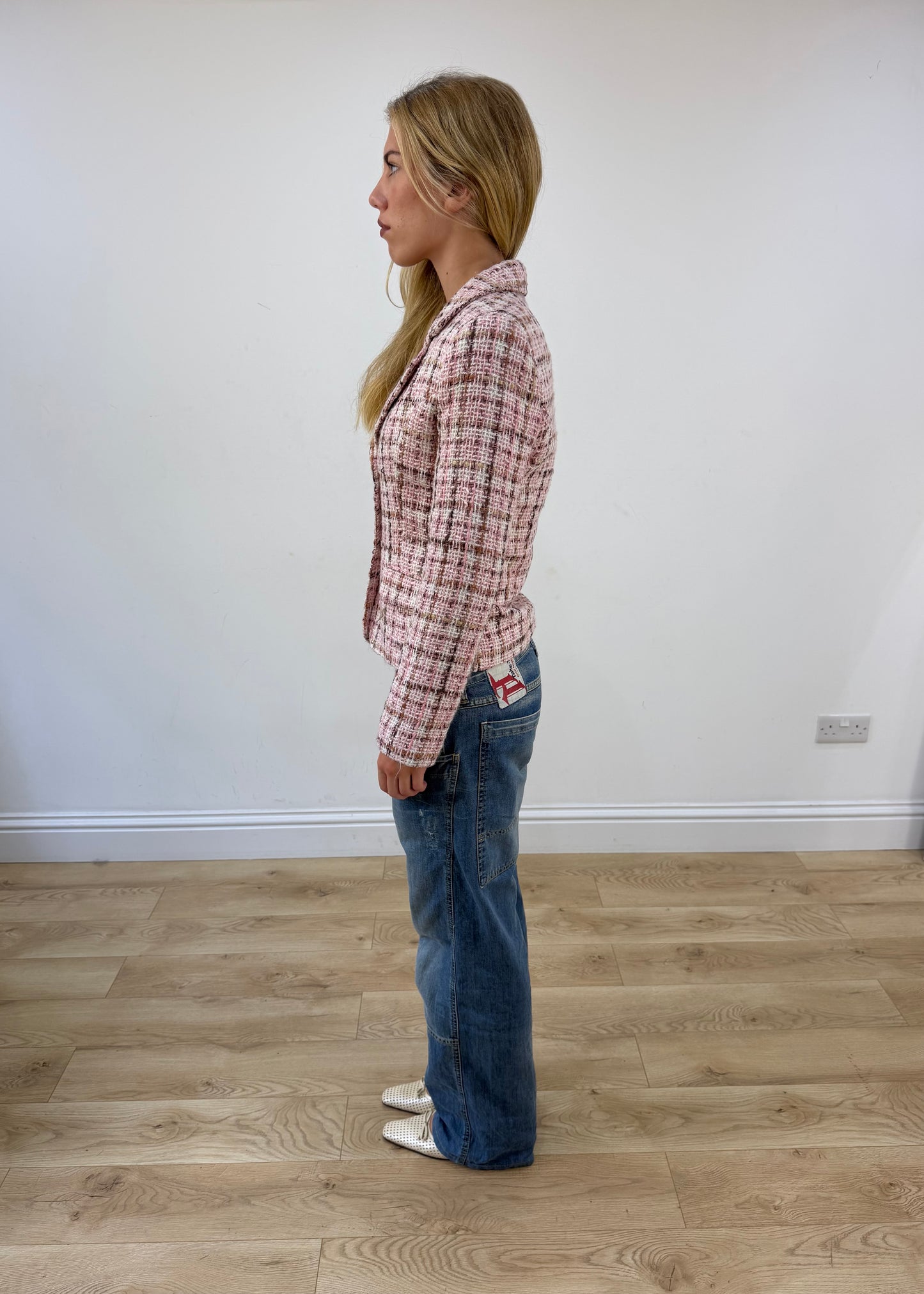 small pink and white en bisou tweed blazer image 6